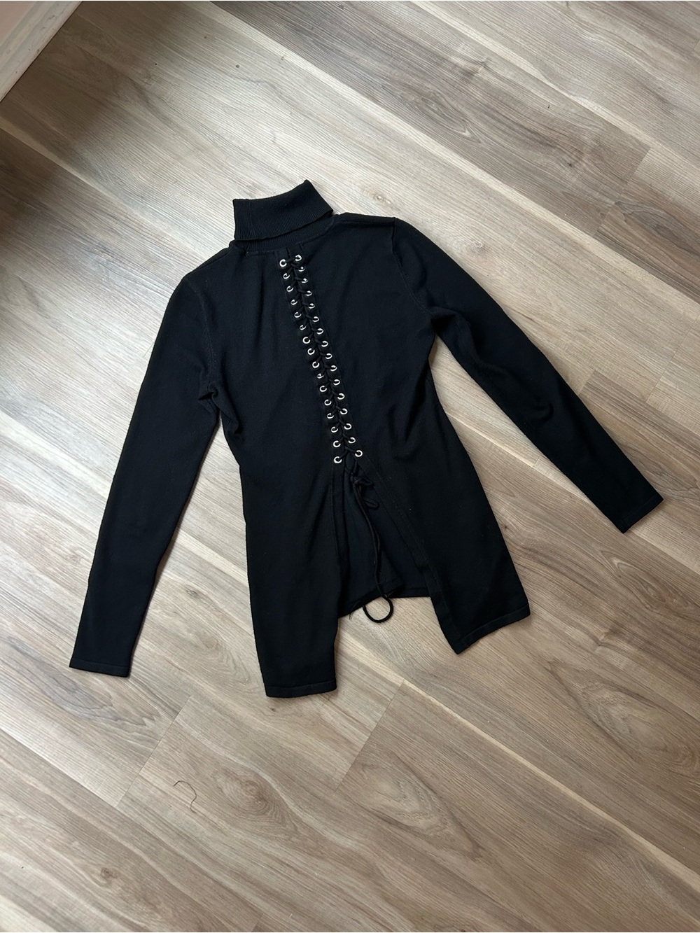 Black lace up corset turtleneck long sleeve top